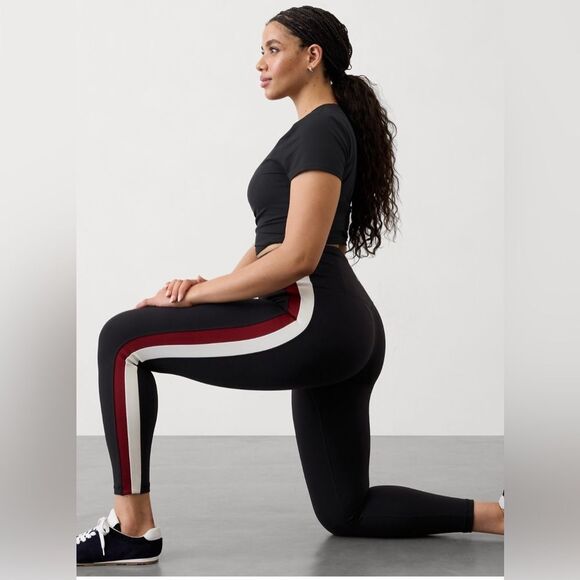 NWT Athleta Ultra High Rise Elation Sport Stripe Tight. Black Striped